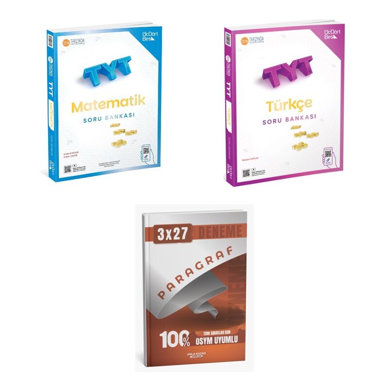 2027 ÜçDörtBeş TYT Matematik + Türkçe Soru + anla kazan paragraf deneme 3'lü Set