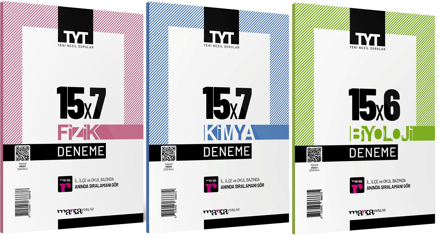 Marka YKS TYT Fizik+Kimya+Biyoloji Deneme 3 lü Set Marka Yayınları