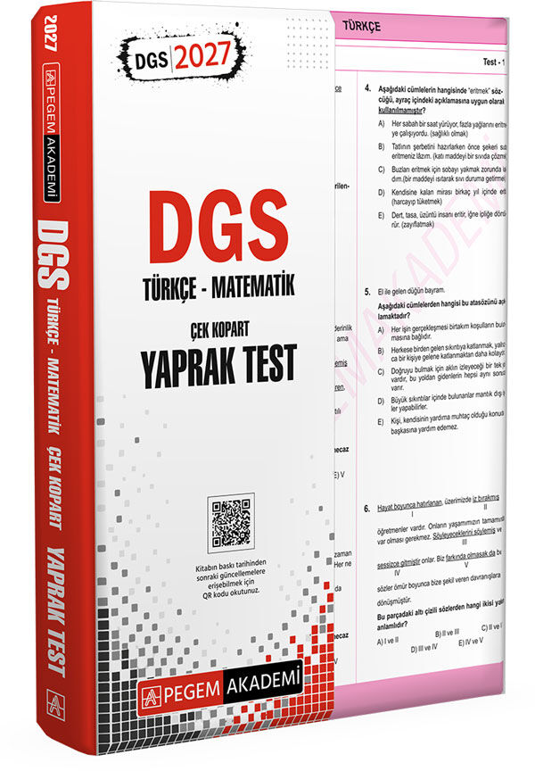 Pegem 2027 DGS Türkçe-Matematik Çek Kopart Yaprak Test Pegem Akademi