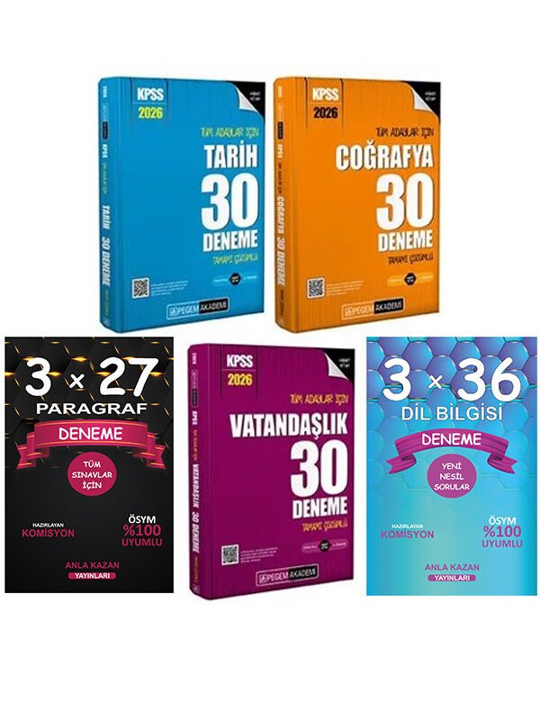 Pegem+Anla Kazan 2026 KPSS Tarih+Coğrafya+Vatandaşlık+Paragraf+Dil Bilgisi Deneme 5 li Set