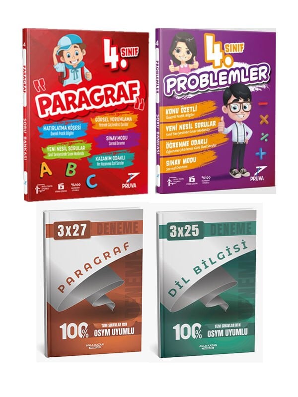 Pruva + Anla Kazan 2026 4. Sınıf Paragraf Problem Soru + Anla Kazan Deneme 4 lü Set
