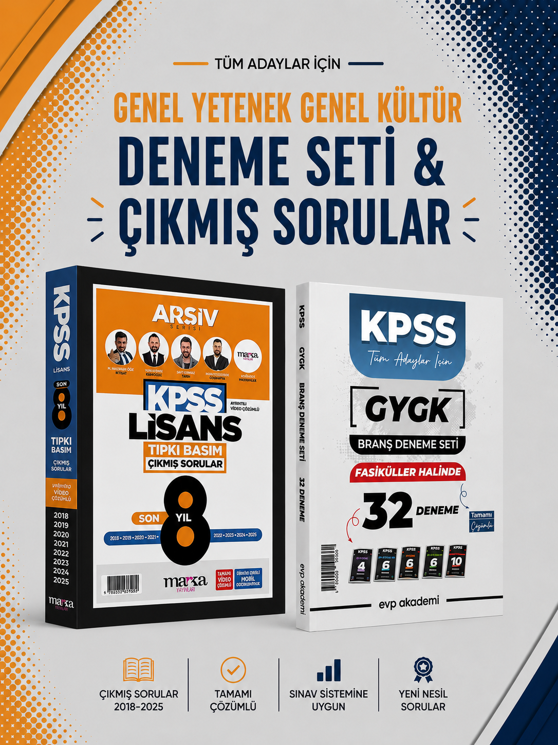 Marka Yayınları 2026 KPSS GKGY Son 8 Yıl Çıkmış Sorular & EVP Akademi KPSS Tüm Dersler 32 Deneme Seti
