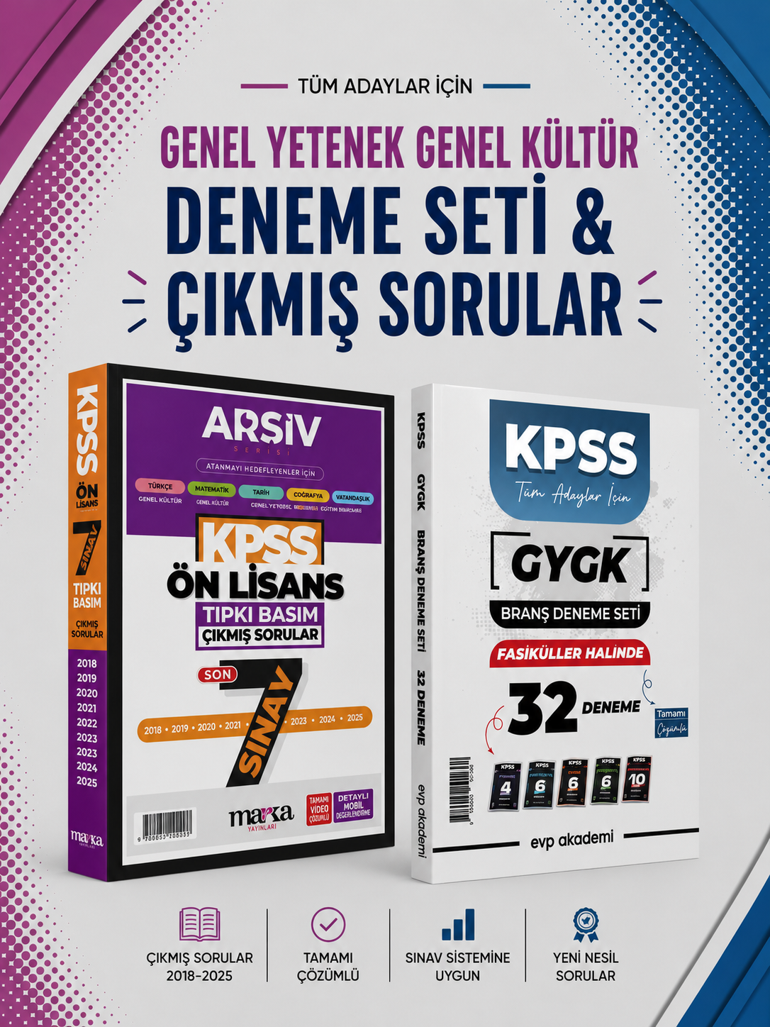 Marka Yayınları 2026 KPSS GKGY Önlisans Son 7 Yıl Çıkmış Sorular & EVP Akademi KPSS Tüm Dersler 32 Deneme Seti