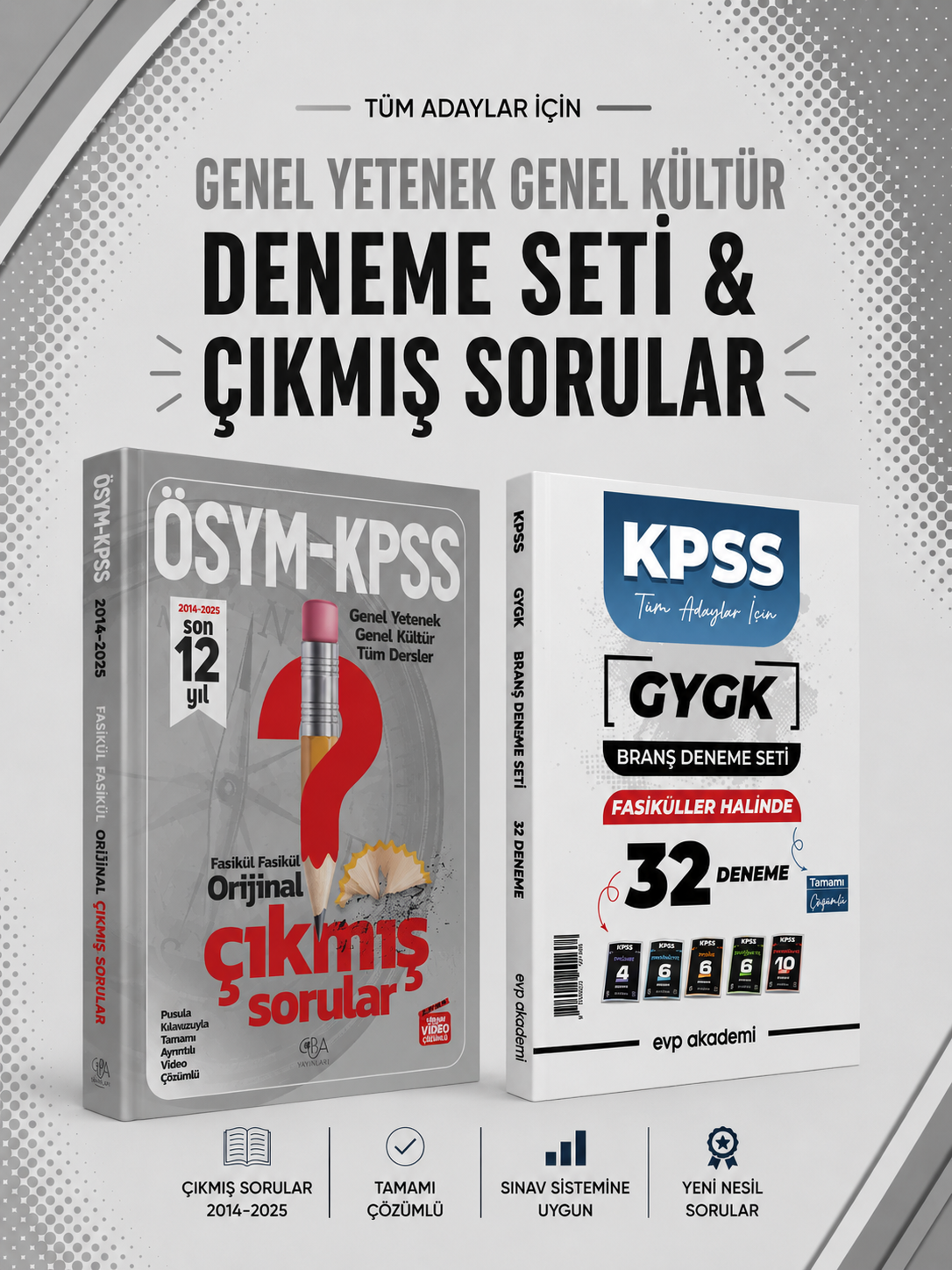 CBAYayınları 2026 KPSS GKGY Son 12 Yıl Çıkmış Sorular & EVP Akademi KPSS Tüm Dersler 32 Deneme Seti