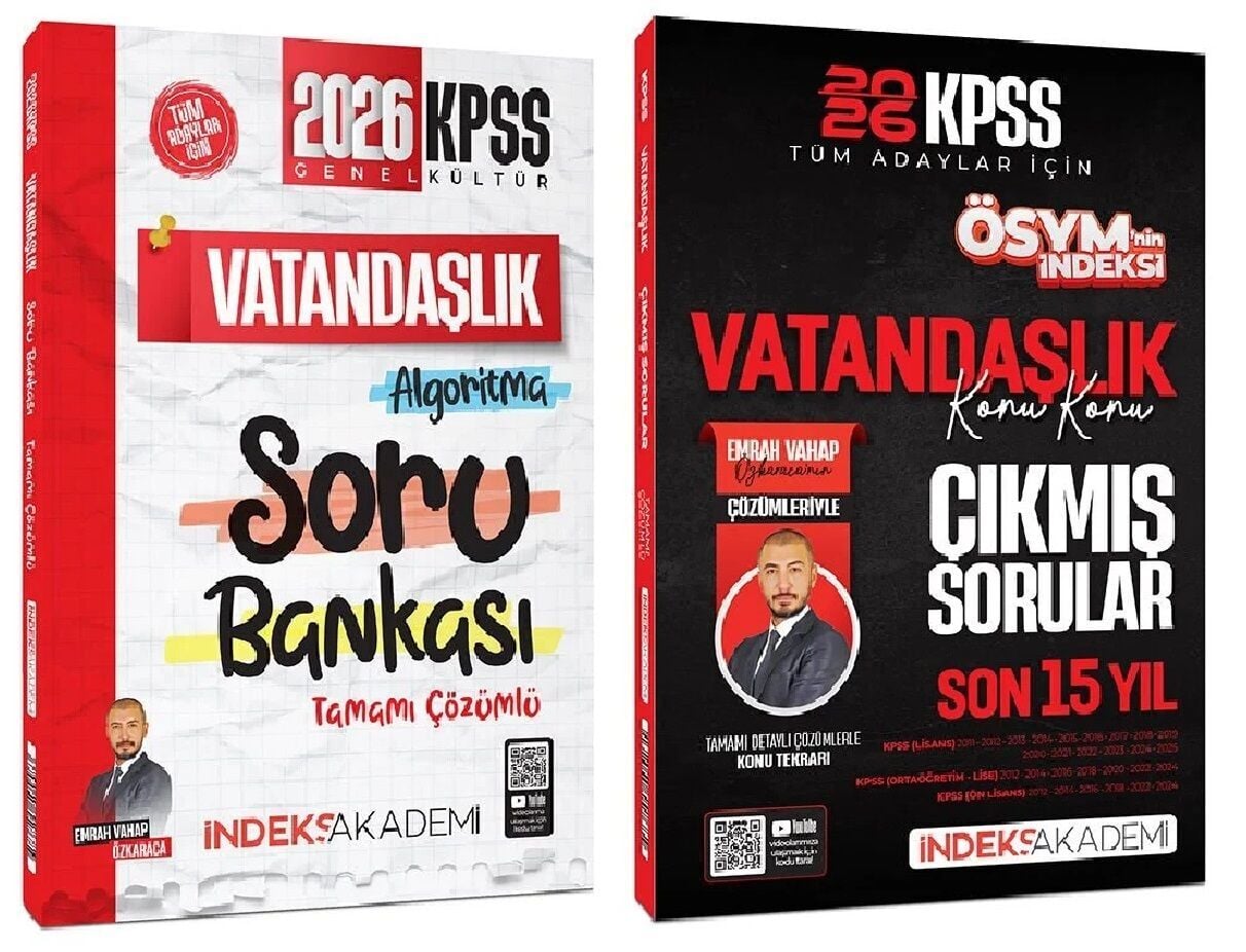 İndeks Akademi 2026 KPSS Vatandaşlık Soru Bankası + Çıkmış Sorular 2 li Set - Emrah Vahap Özkaraca İndeks Akademi Yayınları