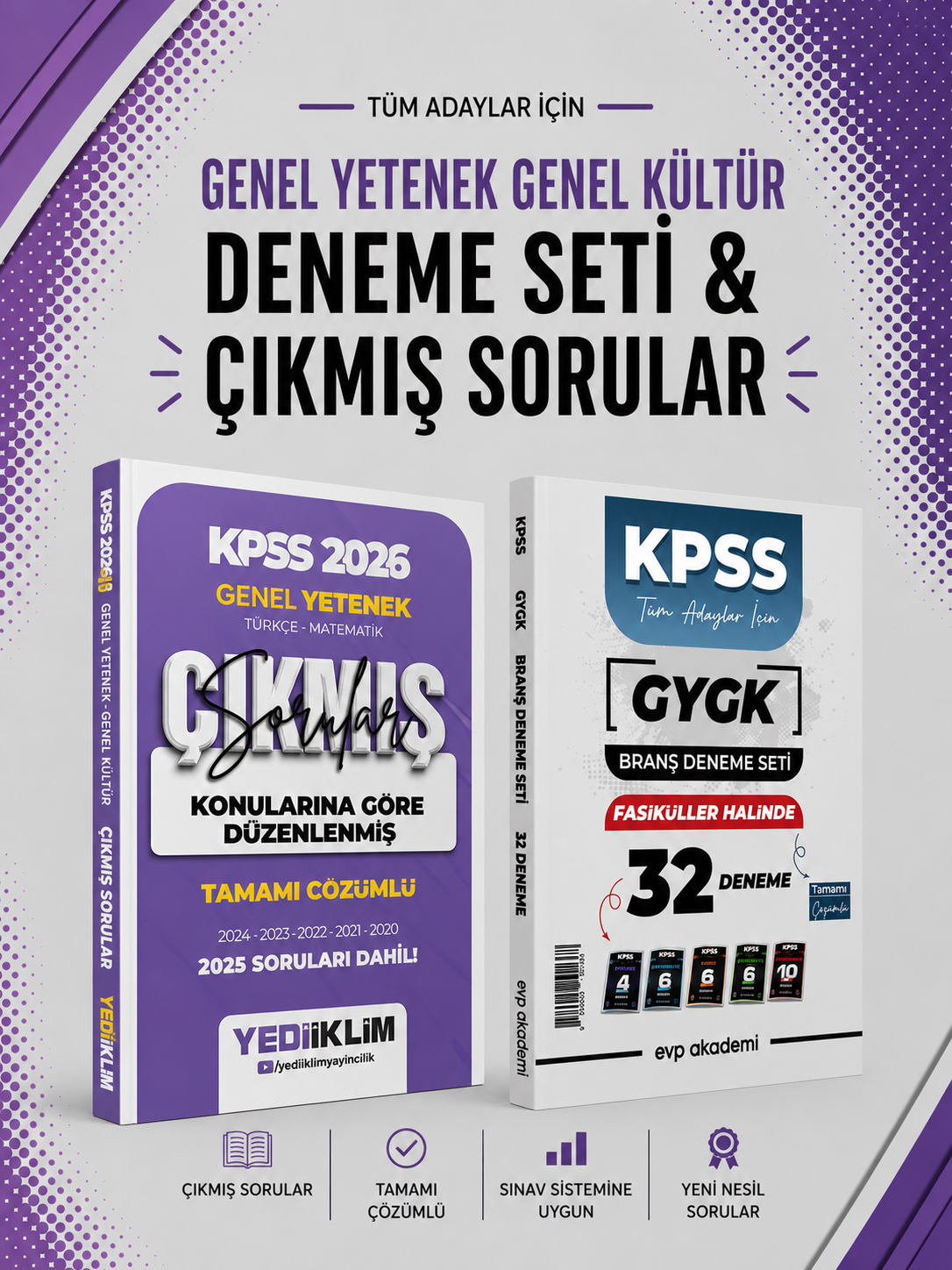 Yediiklim 2026 KPSS GKGY Çıkmış Sorular & EVP Akademi KPSS Tüm Dersler 32 Deneme Seti