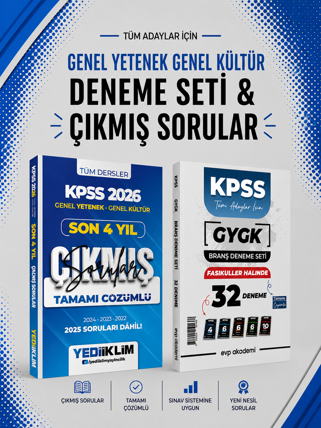 Yediiklim 2026 KPSS GKGY Çıkmış Sorular & EVP Akademi KPSS Tüm Dersler 32 Deneme Seti