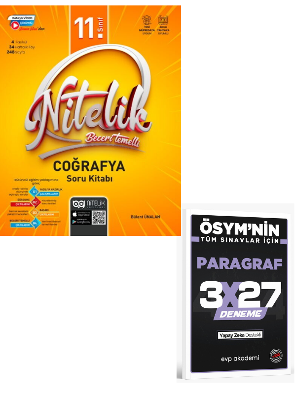 Nitelik 2027 11. Sınıf Coğrafya Beceri Temelli Soru Kitabı+ EVP Akademi Paragraf