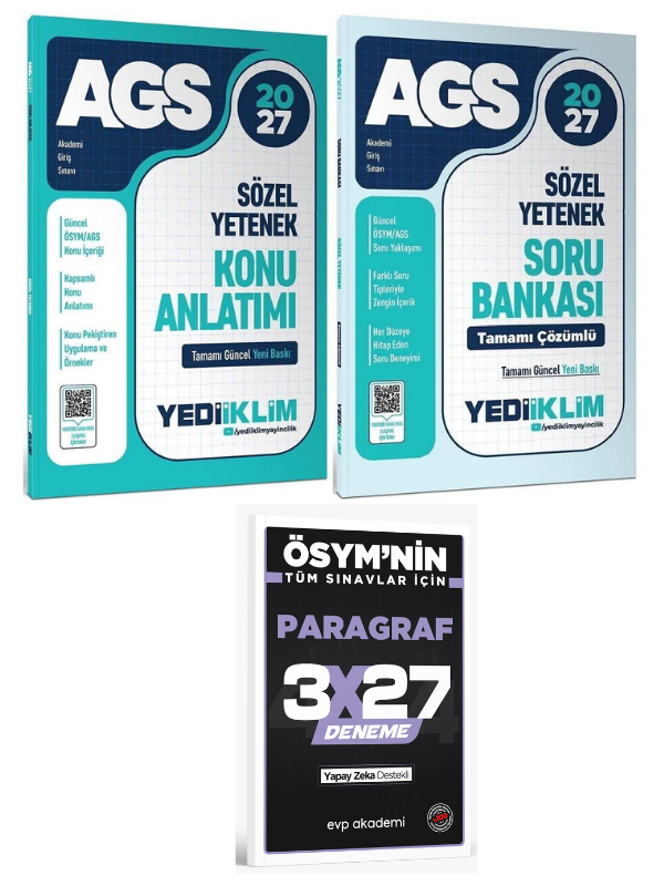 Yediiklim 2027 MEB-AGS Sözel Yetenek Konu + Soru Bankası 2 li Set + EVP Akademi Paragraf