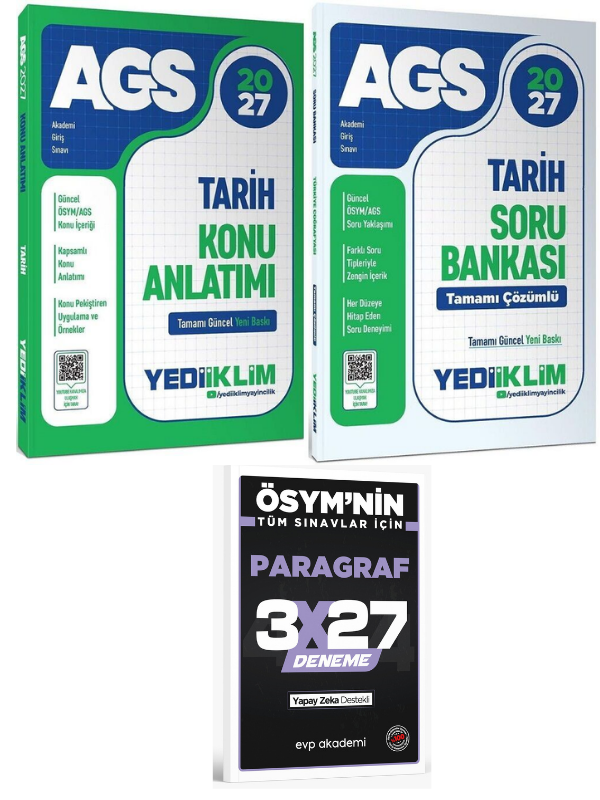 Yediiklim 2027 MEB-AGS Tarih Konu + Soru Bankası 2 li Set+ EVP Akademi Paragraf