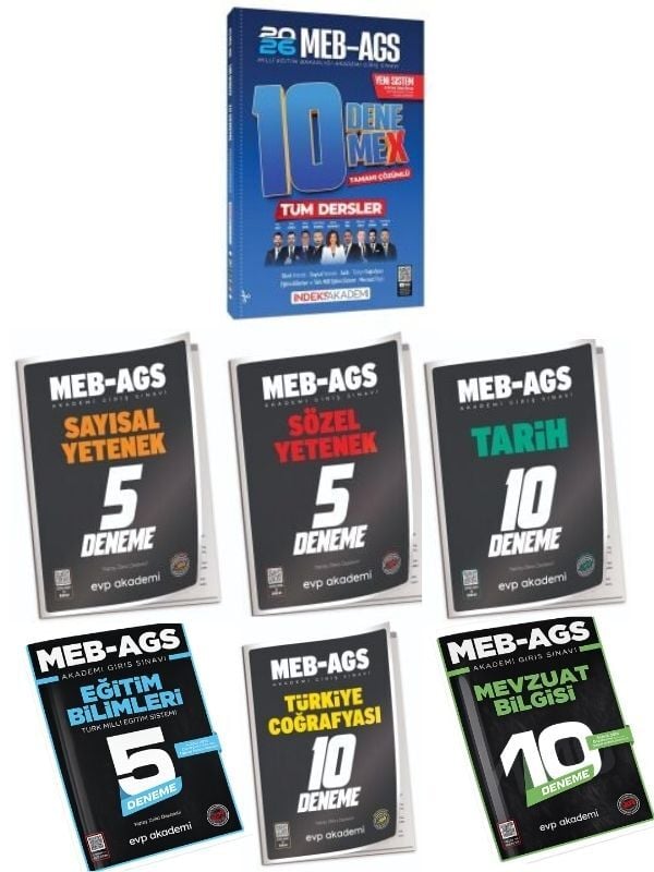 İndeks Akademi 2026 MEB AGS 10 DenemeX ve EVP Akademi Branş 45 Deneme 7 li Set