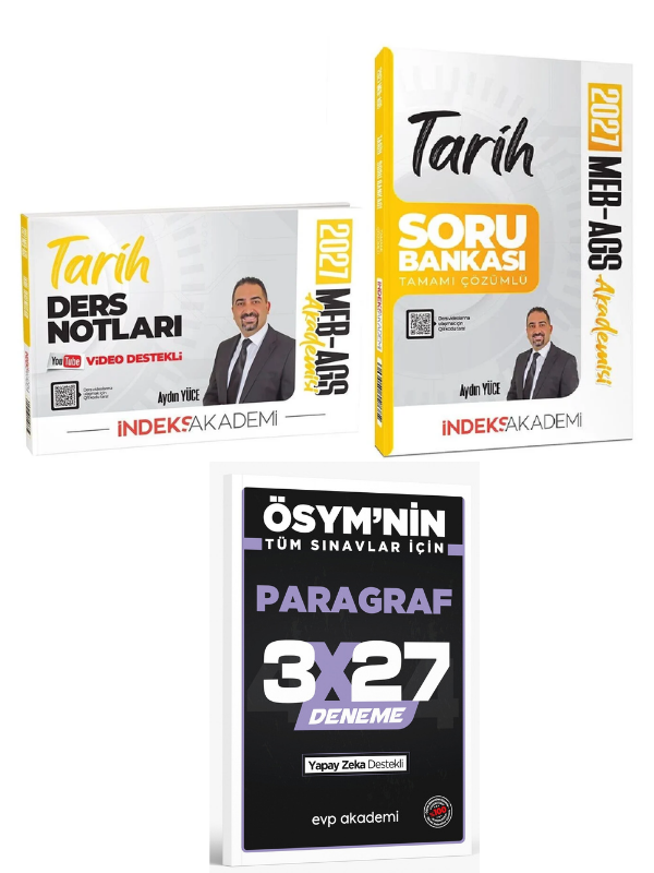 İndeks Akademi 2027 MEB-AGS Tarih Video Ders Notları + Soru Bankası 2 li Set+ EVP Akademi Paragraf