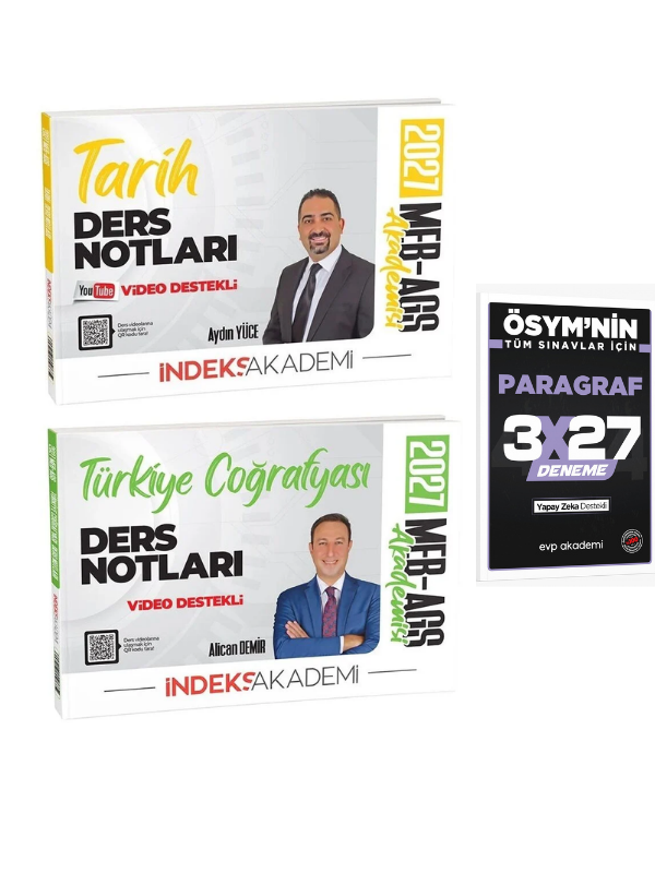 İndeks Akademi 2027 MEB-AGS Tarih + Türkiye Coğrafyası Ders Notları 2 li Set+ EVP Akademi Paragraf