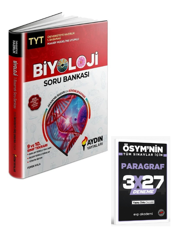 Aydın 2027 YKS TYT Biyoloji Maarif Modeli Soru Bankası 1. Basamak+ EVP Akademi Paragraf