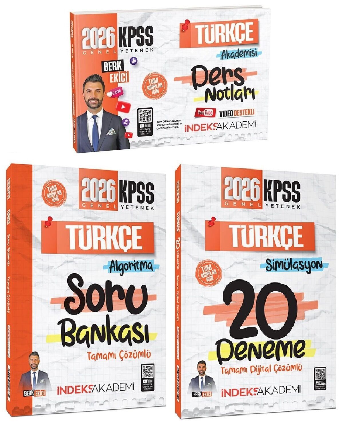 İndeks Akademi 2026 KPSS Türkçe Video Ders Notları + Soru Bankası + 20 Deneme 3 lü Set - Berk Ekici İndeks Akademi Yayıncılık