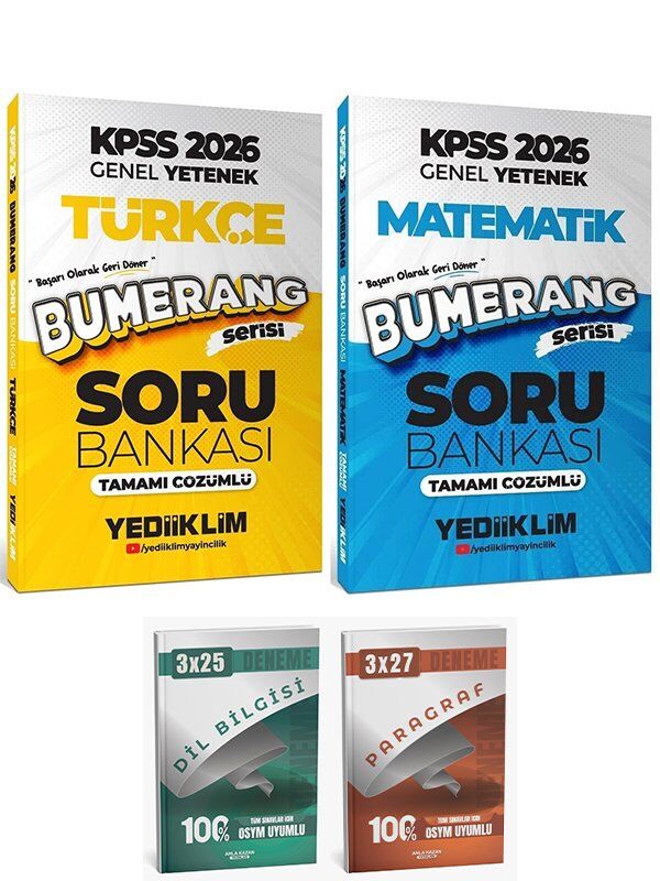 Yediiklim 2026 KPSS Türkçe + Matematik Bumerang Soru Bankası 2 li Set Anla Kazan Deneme