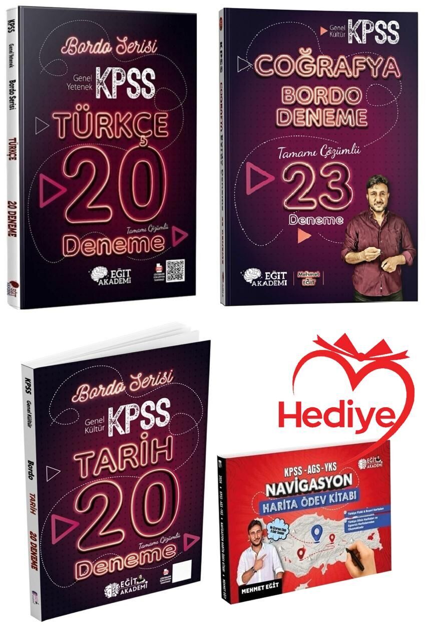HEDİYELİ - Eğit Akademi 2026 KPSS Türkçe + Tarih + Coğrafya Bordo 63 Deneme 3 lü Set Eğit Akademi