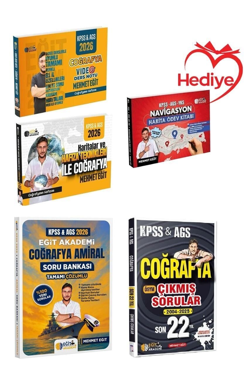 HEDİYELİ - Eğit Akademi 2026 KPSS MEB-AGS Coğrafya Video Ders Notları + Soru Bankası + Çıkmış Sorular 4 lü Set - Mehmet Eğit Eğit Akademi
