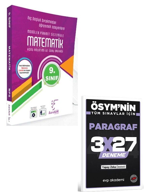 Karekök 2027 9. Sınıf Matematik MPS Konu Anlatımı ve Soru Bankası+EVP Akademi 3x27 Paragraf Deneme