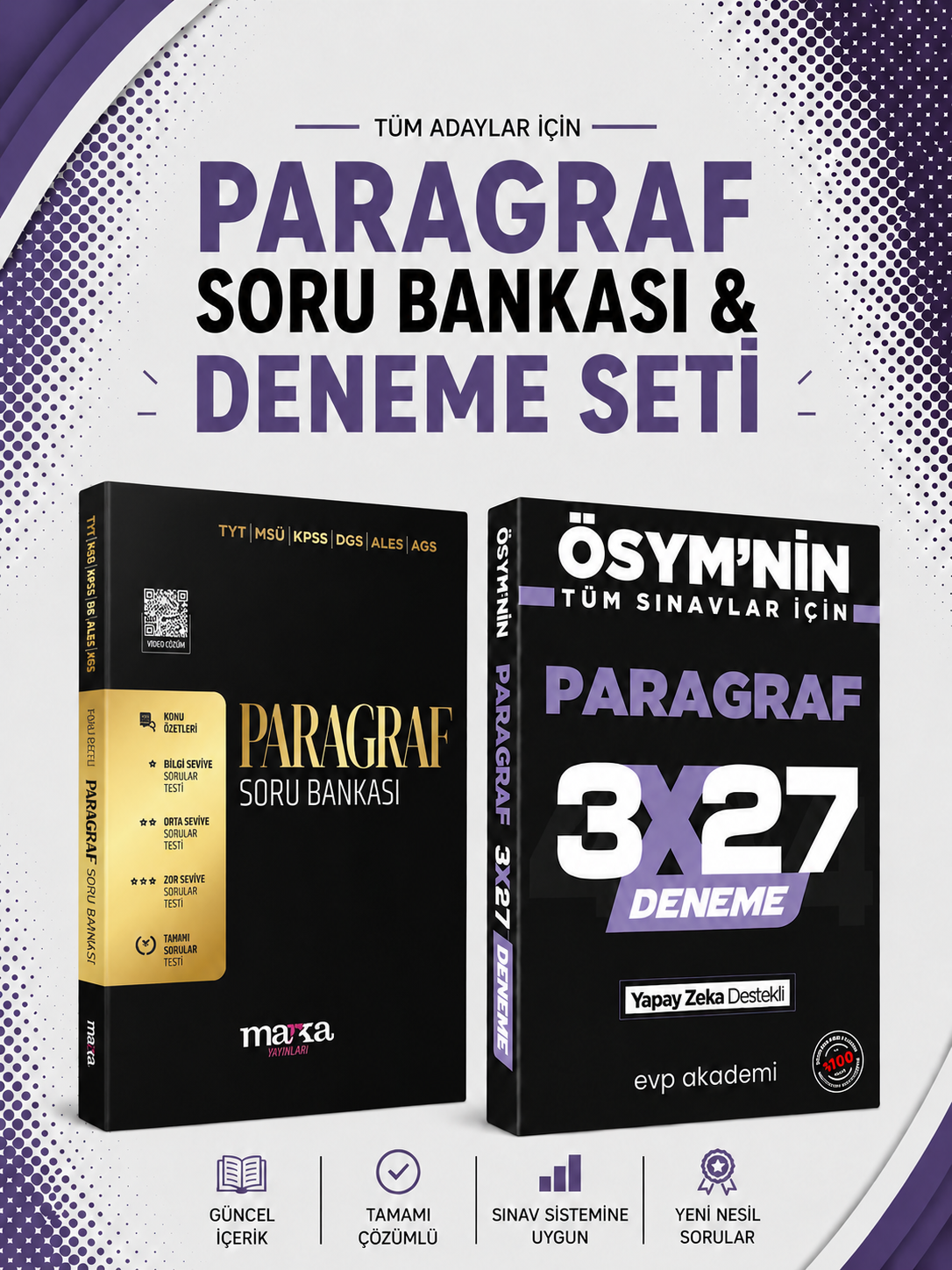Marka Yayınları Paragraf Soru Bankası & 3x27 Paragraf Deneme EVP Akademi Seti