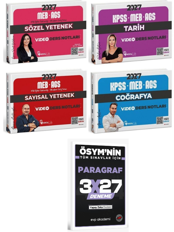 Hoca Kafası 2027 MEB-AGS Sözel + Sayısal Yetenek + Tarih + Coğrafya Video Ders Notları 4 lü Set+ EVP Akademi Paragraf