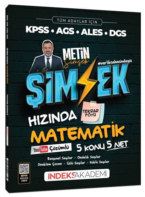 İndeks Akademi 2026 KPSS MEB-AGS ALES DGS Şimşek Hızında Matematik Tekrar Föyü Youtube Video Çözümlü - Metin Şimşek İndeks Akademi Yayıncılık