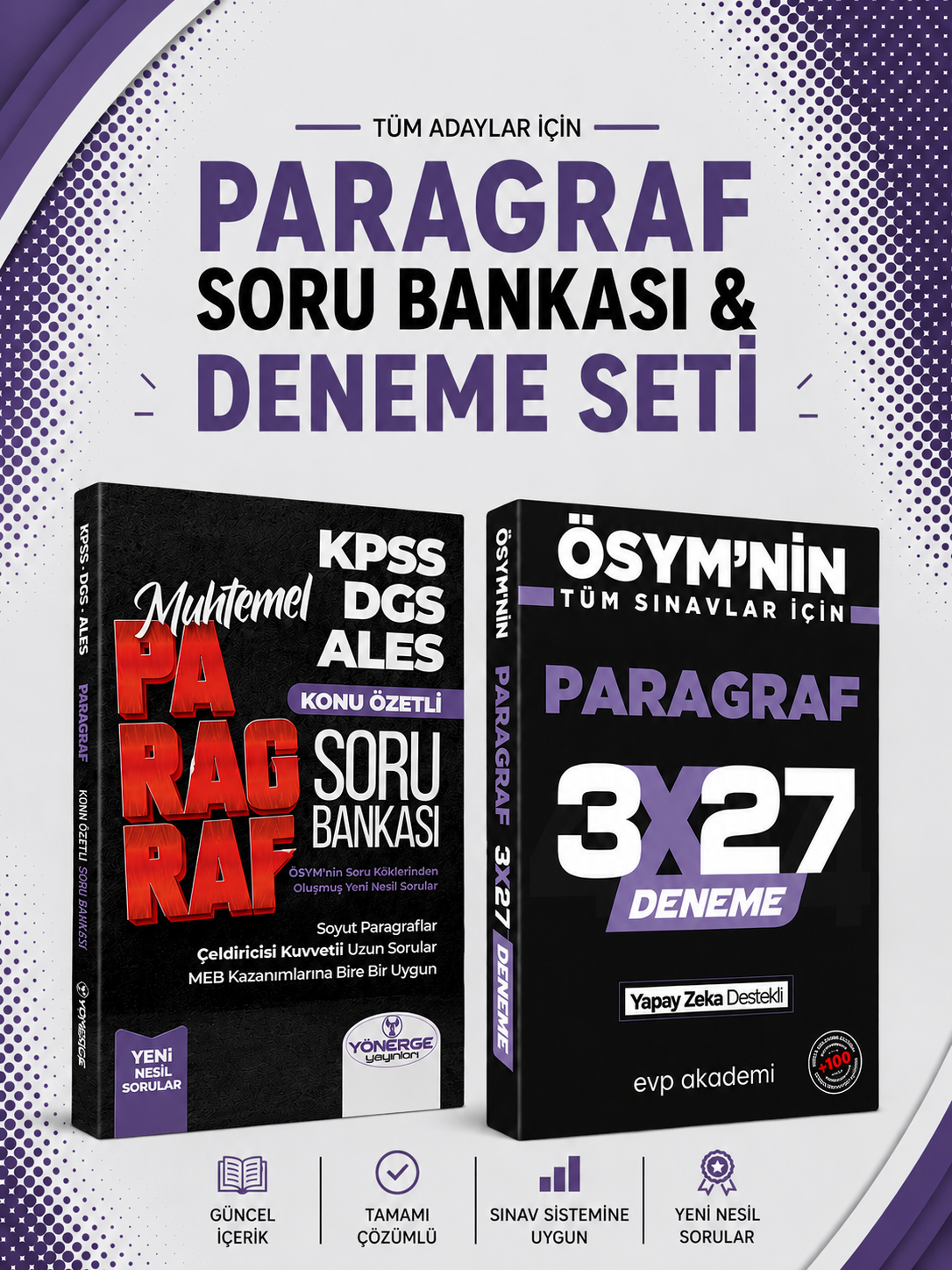 Yönerge Muhtemel Paragraf Konu Özetli Soru Bankası  & 3x27 Paragraf Deneme EVP Akademi Seti