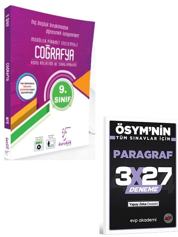 Karekök 2027 9. Sınıf Coğrafya Konu Anlatımlı Soru Bankası+EVP Akademi 3x27 Paragraf Deneme