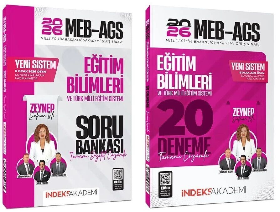 YENİ AGS SİSTEMİ - İndeks Akademi 2026 MEB-AGS Eğitim Bilimleri ve Türk Milli Eğitim Sistemi + Soru Bankası + 20 Deneme 2 li Set - Zeynep Salman İçli İndeks Akademi Yayıncılık