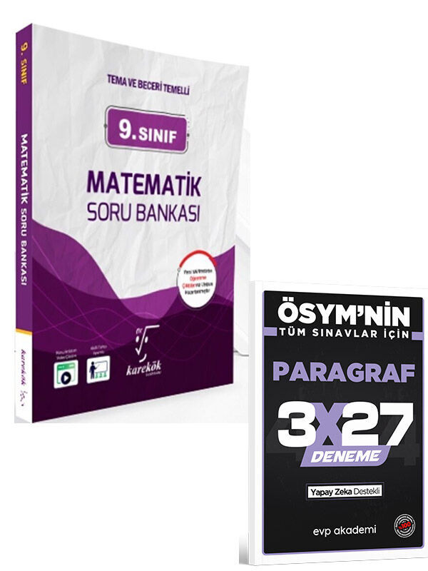 Karekök 2027 9. Sınıf Matematik Soru Bankası+EVP Akademi 3x27 Paragraf Deneme
