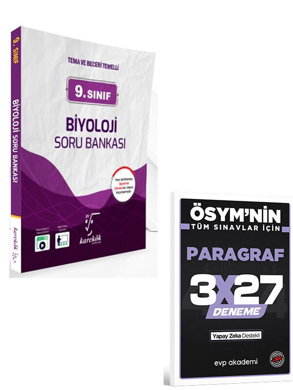 Karekök 2027 9. Sınıf Biyoloji Soru Bankası+EVP Akademi 3x27 Paragraf Deneme