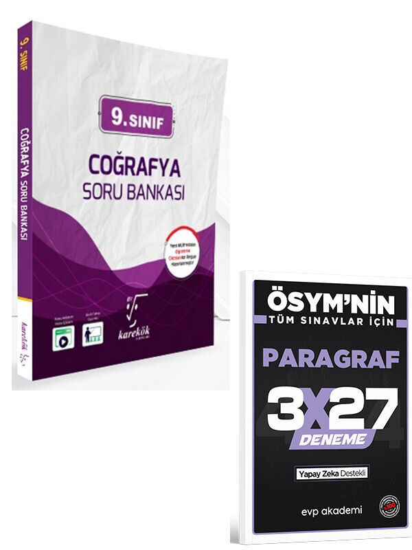 Karekök 2027 9. Sınıf Coğrafya Soru Bankası+EVP Akademi 3x27 Paragraf Deneme