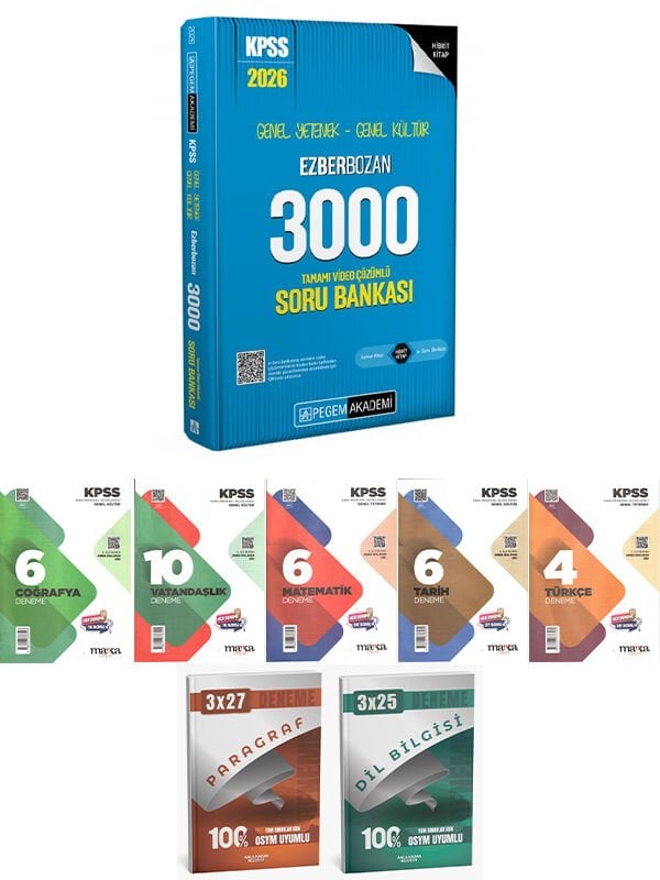 Pegem + Anla Kazan 2026 KPSS GYGK 3000 Soru + Marka 5li Deneme + Anla Kazan Deneme 8 li Set