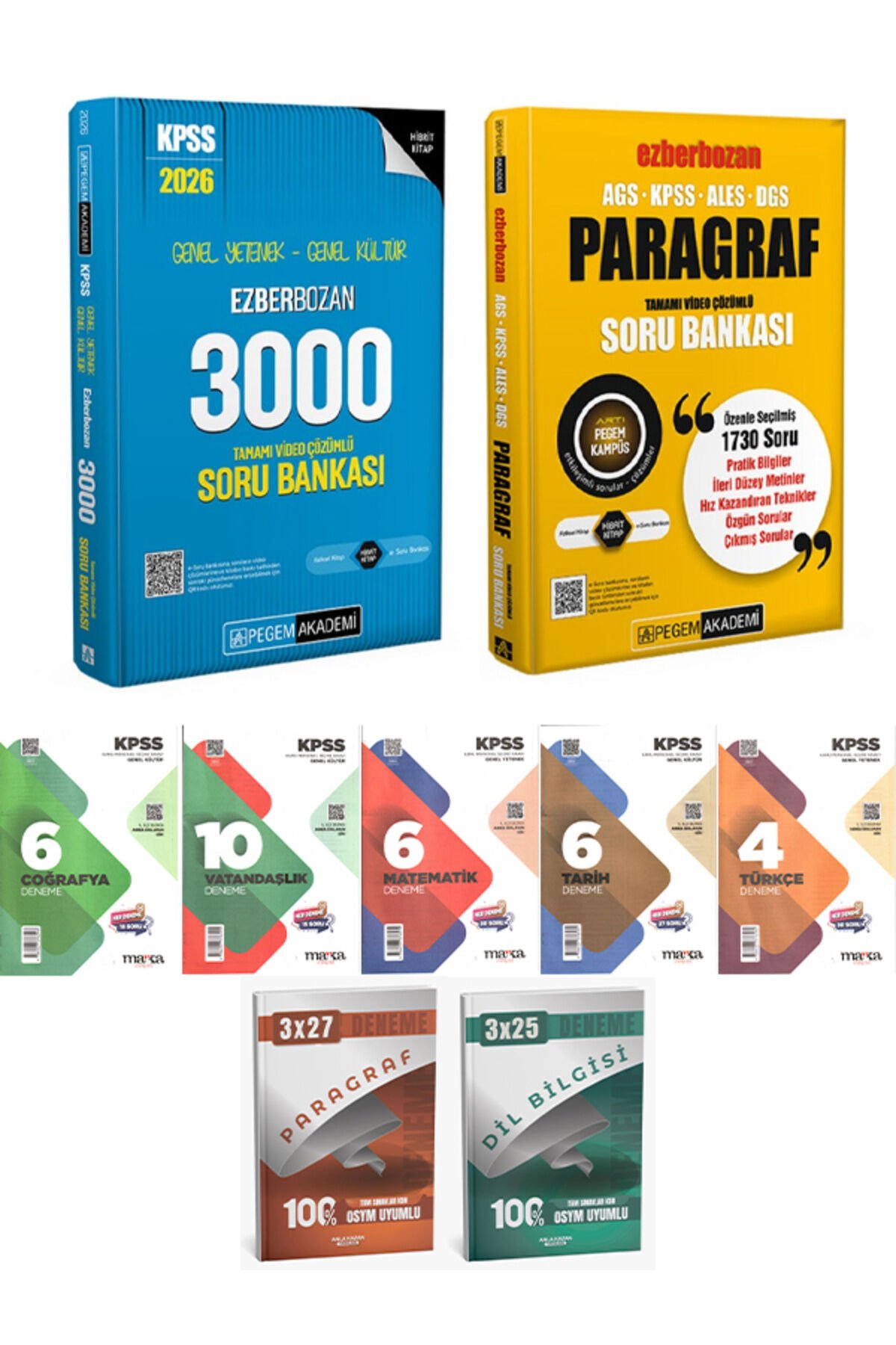 Pegem + Anla Kazan 2026 KPSS GYGK Ezberozan 3000 + Paragraf Soru + Marka Deneme 9 lu Deneme