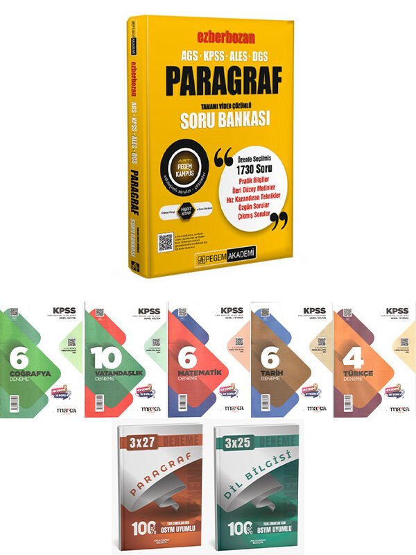 Pegem + Anla Kazan 2026 KPSS Ezberbozan Paragraf Soru + Marka Deneme + Anla Kazan Deneme 8 li Set