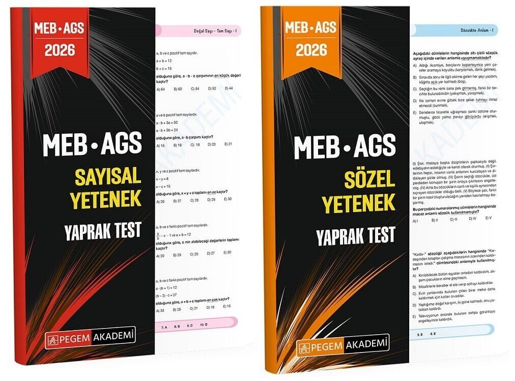 Pegem 2026 MEB-AGS Sayısal + Sözel Yetenek Yaprak Test 2 li Set Pegem Akademi Yayınları