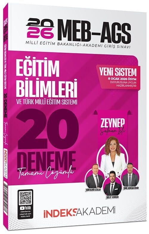 YENİ AGS SİSTEMİ - İndeks Akademi 2026 MEB-AGS Eğitim Bilimleri ve Türk Milli Eğitim Sistemi 20 Deneme Çözümlü - Zeynep Salman İçli İndeks Akademi Yayıncılık