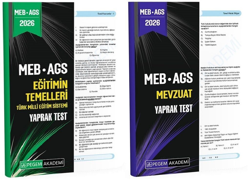 Pegem 2026 MEB-AGS Eğitimin Temelleri + Mevzuat Yaprak Test 2 li Set Pegem Akademi Yayınları