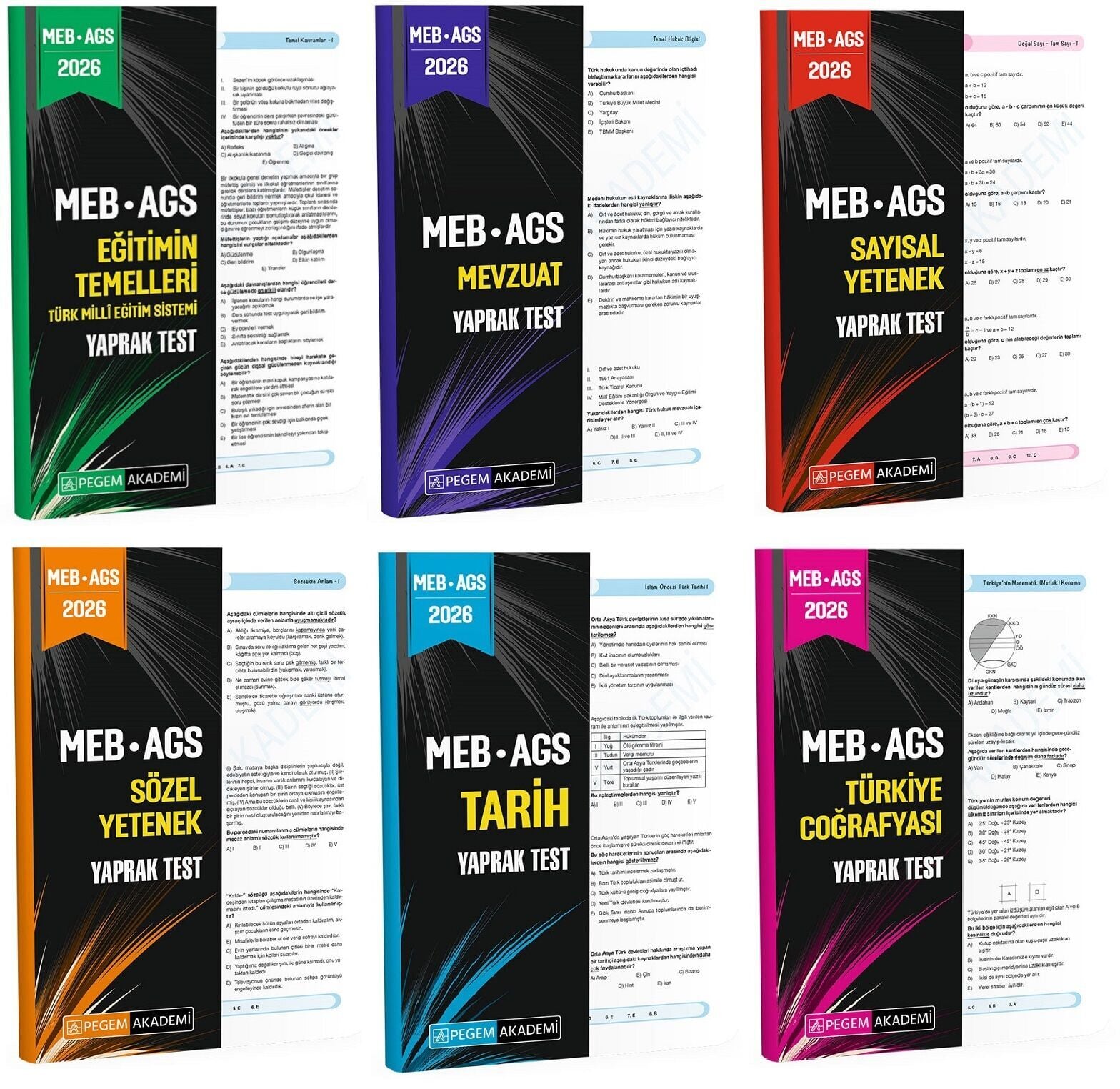Pegem 2026 MEB-AGS Tüm Dersler Yaprak Test 6 lı Set Pegem Akademi Yayınları