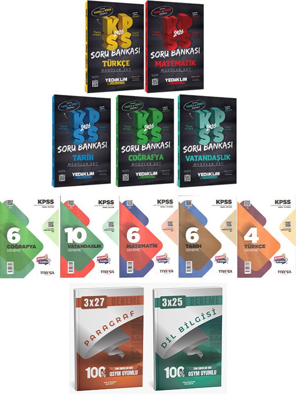 Yediiklim + Anla Kazan 2026 KPSS GYGK Lisans Soru + Marka Deneme + Anla Kazan Deneme 11 li Set