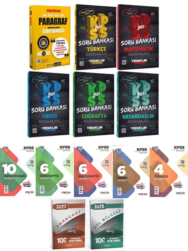 Yediiklim + AnlaKazan 2026 KPSS GYGK Lisans Soru + Ezberbozan Paragraf + Marka Deneme + Anka Deneme 13 lü Set