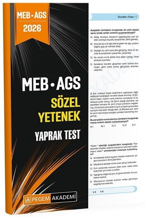 Pegem 2026 MEB-AGS Sözel Yetenek Yaprak Test Pegem Akademi Yayınları
