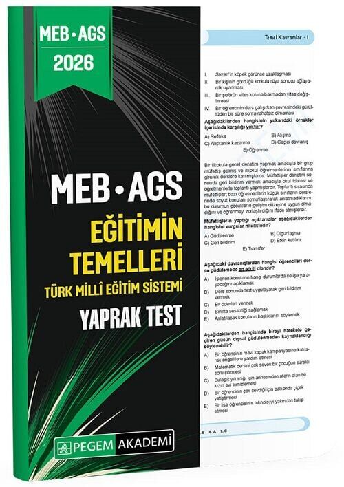 Pegem 2026 MEB-AGS Eğitimin Temelleri, Türk Milli Eğitim Sistemi Yaprak Test Pegem Akademi Yayınları