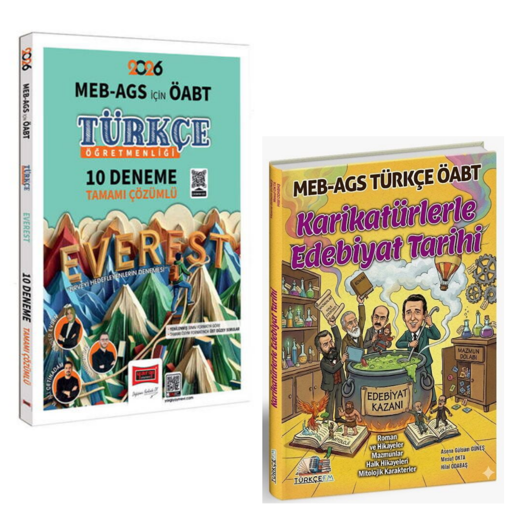 Yargı Yayınları 2026 MEB-AGS ÖABT Türkçe Öğretmenliği 10 Deneme & ÖABT MEB-AGS Türkçe Öğretmenliği Karikatürlerle Edebiyat Tarihi Konu Anlatımı Türkçe FM Yayınları Seti