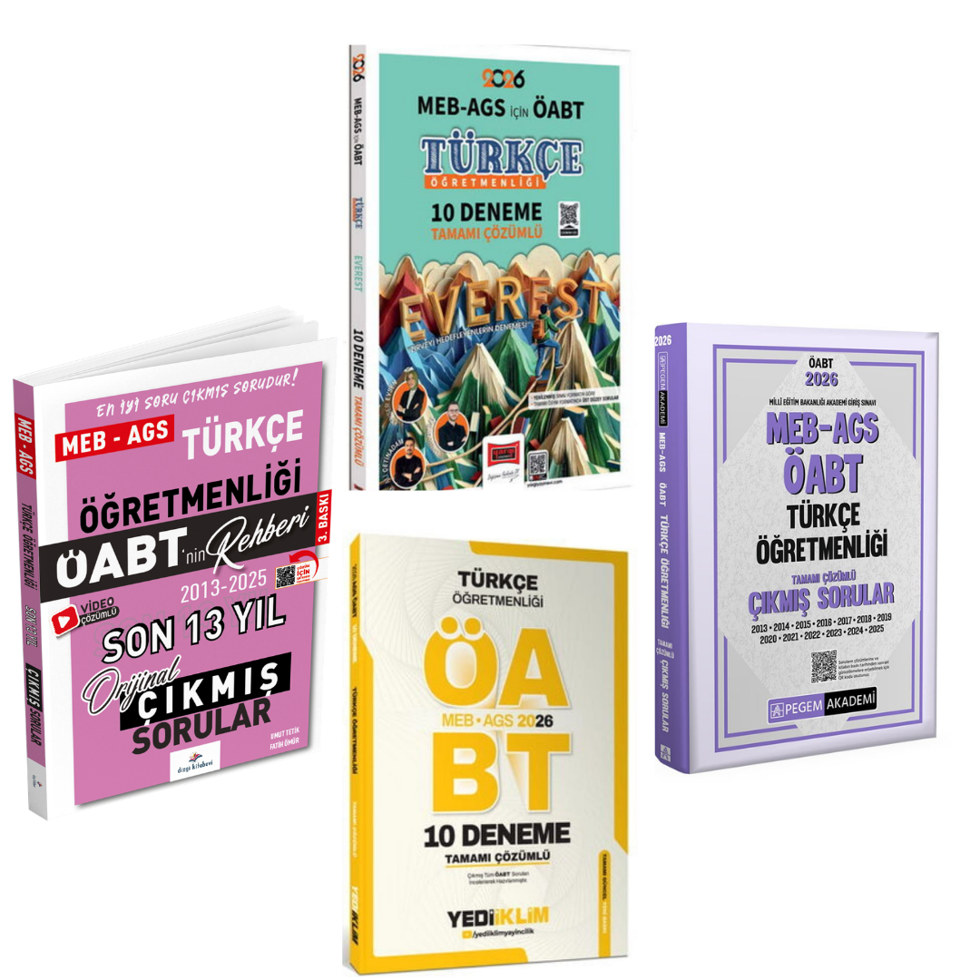2026 AGS ÖABT Türkçe Öğretmenliği Tamamı Çözümlü Deneme Seti & 2026 AGS ÖABT Türkçe Öğretmenliği Çıkmış Sorular 4'lü Set