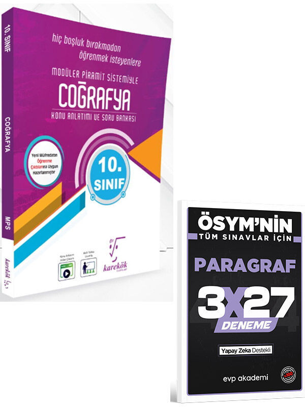 Karekök 2027 10. Sınıf Coğrafya Modüler Piramit Sistemi Soru Bankası+EVP Akademi 3x27 Paragraf Deneme