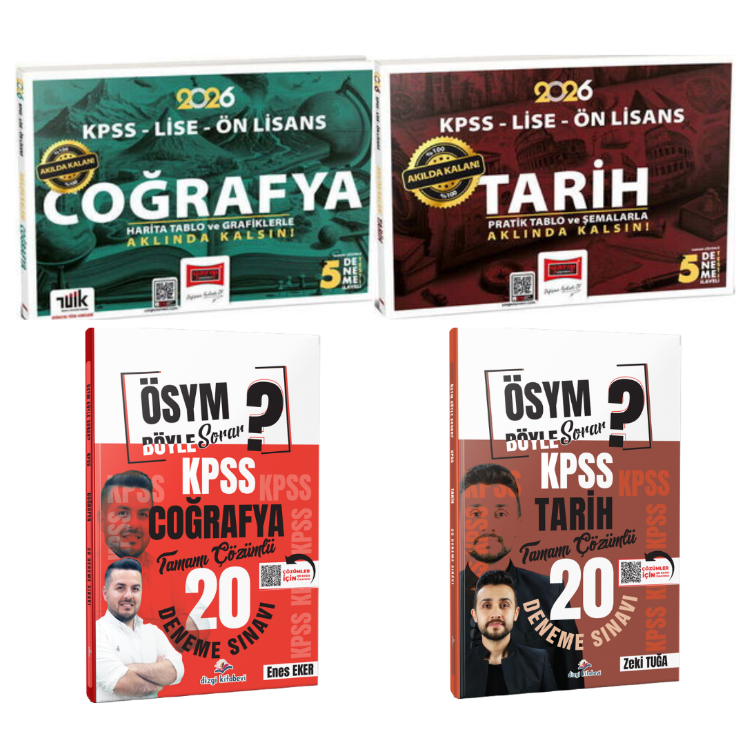 Yargı 2026 KPSS Coğrafya Harita Tablo ve Grafiklerle +5 Deneme & Yargı KPSS Tarih Akılda Kalan Pratik Tablo ve Şemalarla & Dizgi Kitap KPSS Coğrafya-Tarih Deneme Seti