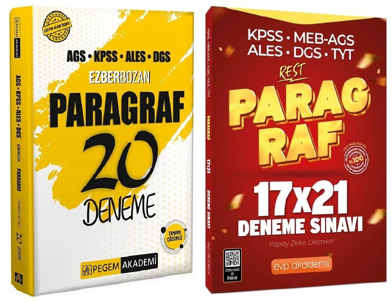 Pegem + EVP 2026 KPSS MEB-AGS ALES DGS Paragraf Ezberbozan + RİSK 20+21 Deneme 2 li Set Pegem + EVP Akademi Yayınları