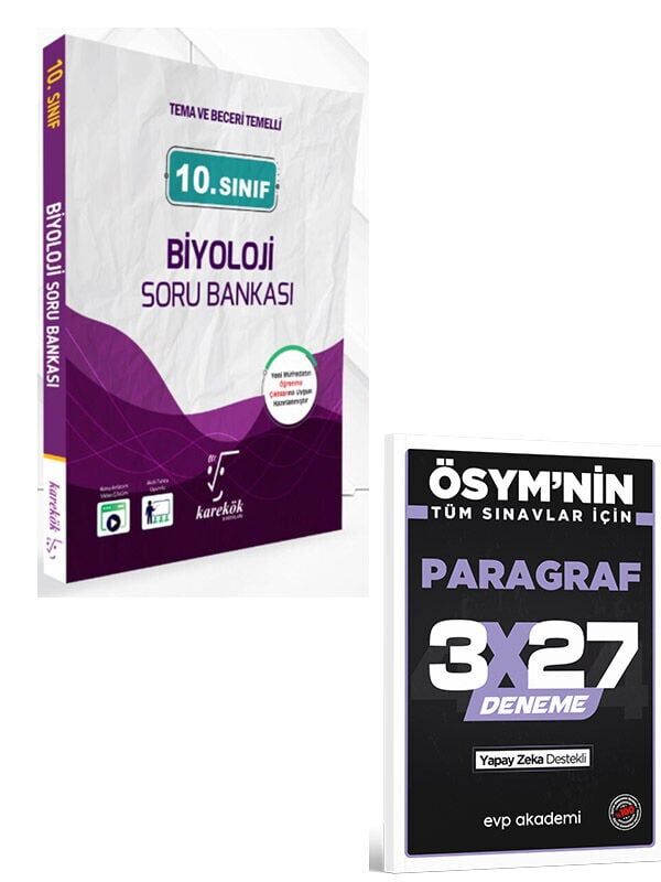 Karekök 2027 10. Sınıf Biyoloji Soru Bankası+EVP Akademi 3x27 Paragraf Deneme