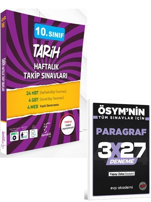 Karekök 2027 10. Sınıf Tarih Haftalık Takip Sınavları+EVP Akademi 3x27 Paragraf Deneme